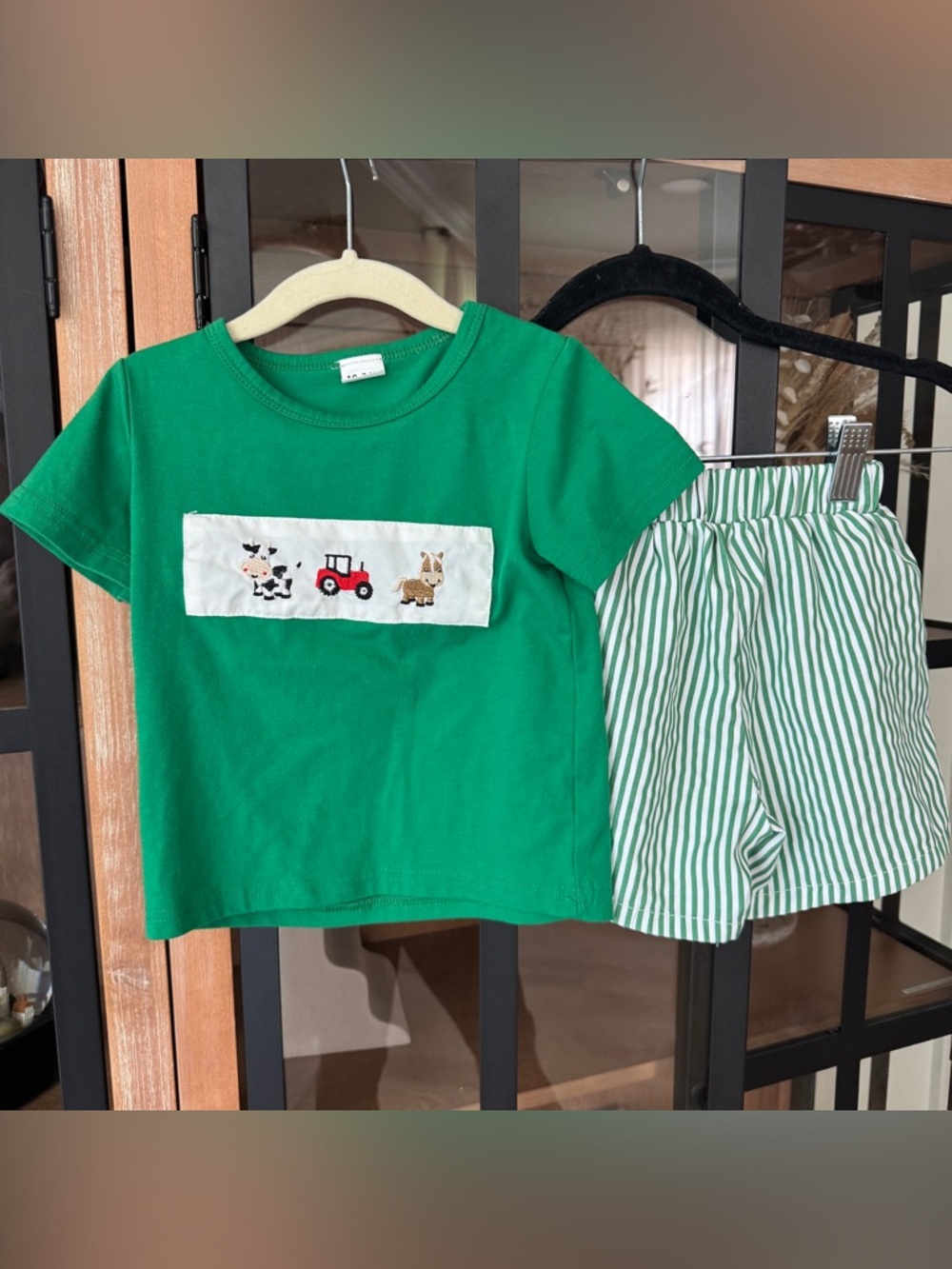 Farm embroidered set cow tractor toddler boy striped horse country tee shorts
